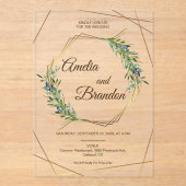 Luxury Greenery Berry Geometric Gold Wedding Acryleinladungen (Vorderseite)