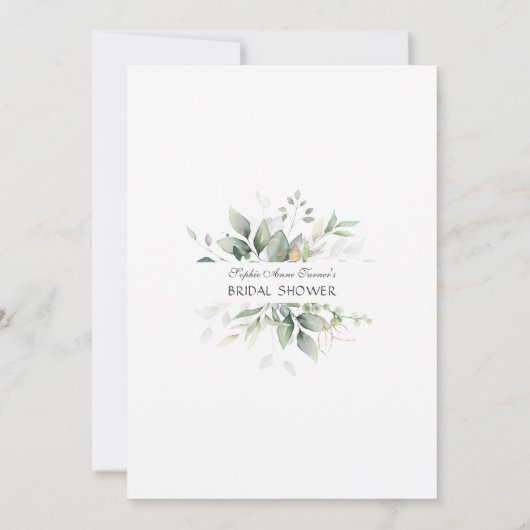 Luxury Greenery Gold Blätter Brautparty Einladung (Rückseite)