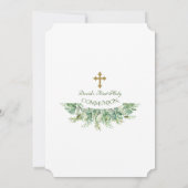 Luxury Greenery Gold Cross Holy Communion Einladung (Rückseite)