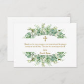 Luxury Greenery Gold Cross Taufe Dankeskarte (Vorne/Hinten)