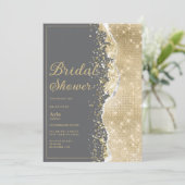 Luxury grey gold glitter classy Bridal Shower Einladung (Stehend Vorderseite)