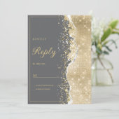 Luxury grey gold glitter classy RSVP  Einladung (Stehend Vorderseite)