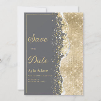 Luxury grey gold glitter classy Save the Date  Einladung