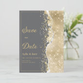 Luxury grey gold glitter classy Save the Date  Einladung (Stehend Vorderseite)