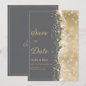 Luxury grey gold glitter classy Save the Date  Einladung (Vorne/Hinten)