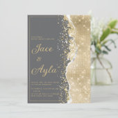 Luxury grey gold glitter classy Wedding Einladung (Stehend Vorderseite)