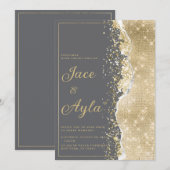 Luxury grey gold glitter classy Wedding Einladung (Vorne/Hinten)