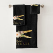 Luxury Hair Stylist Gold Scheren schwarz Damask Badhandtuch Set (Insitu)