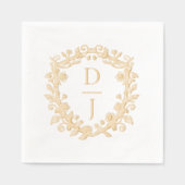 Luxury Hand Drawn Floral Vine Crest Monogram Servietten Mit Folie (Vorderseite)
