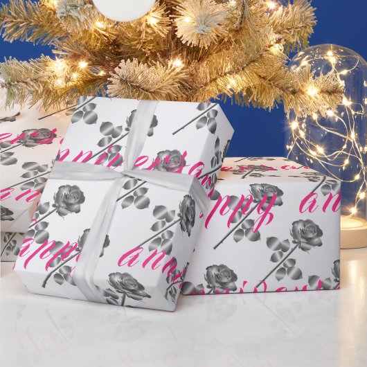 Luxury Happy Floral Silver 25 Jahre Jubiläum Geschenkpapier (Feiertage)