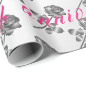 Luxury Happy Floral Silver 25 Jahre Jubiläum Geschenkpapier (Rolleneckpunkt)