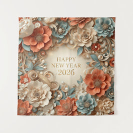 luxury happy new year 2026 party backdrop wandteppich