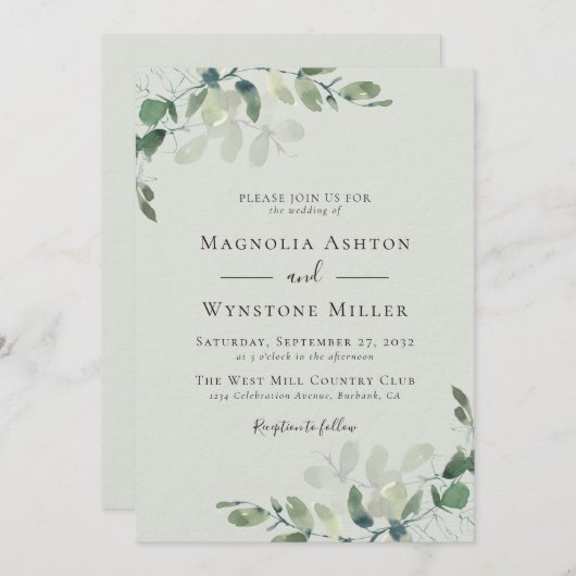 Luxury High End Eucalyptus Sage Green Wedding Einladung (Vorne/Hinten)