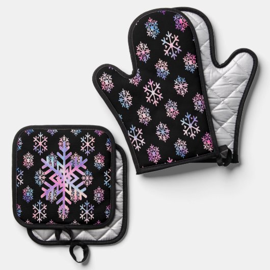 Luxury Holographic Snowflake Christmas Collection Ofenhandschuh & Topflappen-Set (Vorderseite/Rückseite)