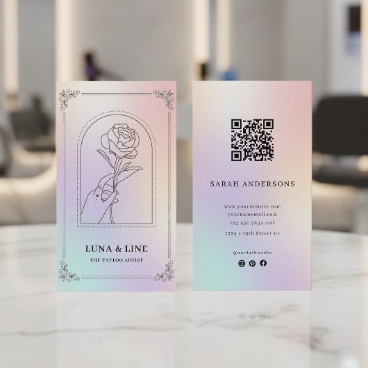 Luxury Holographic Tattoo Artist Card with QR Code Visitenkarte