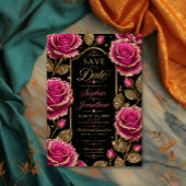Luxury Hot Pink Glitter Rose Save The Date