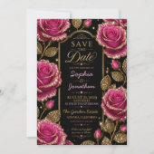 Luxury Hot Pink Glitter Rose Save The Date (Vorderseite)