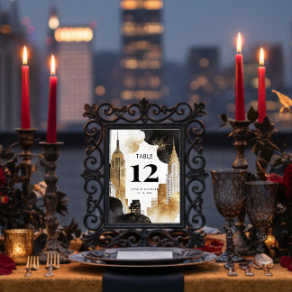 Luxury Iconic NYC Buildings Cityscape with Glitter Tischnummer
