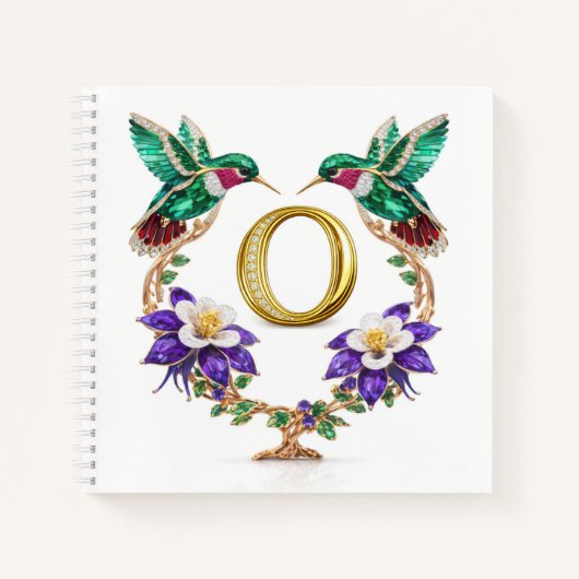 Luxury Initial O Monogram Hummingbird Jeweled Notizblock (Vorderseite)