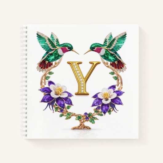 Luxury Initial Y Hummingbird Jeweled Wedding Gift Notizblock (Vorderseite)