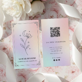 Luxury Iridescent Holographic Floral QR Code  Visitenkarte
