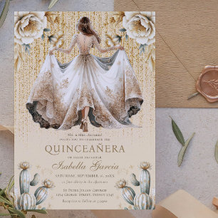 Luxury Ivory Gold Quinceñera Einladung
