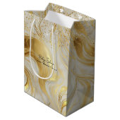 Luxury Ivory Marble and Gold Glitter Mittlere Geschenktüte (Rückseite Schrägansicht)