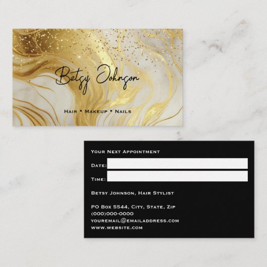 Luxury Ivory Marble Gold Glitter Appointment Card Visitenkarte (Vorne/Hinten)