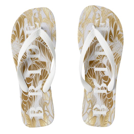 Luxury Ivory und Gold Palm Bride Badesandalen (Fußbett)