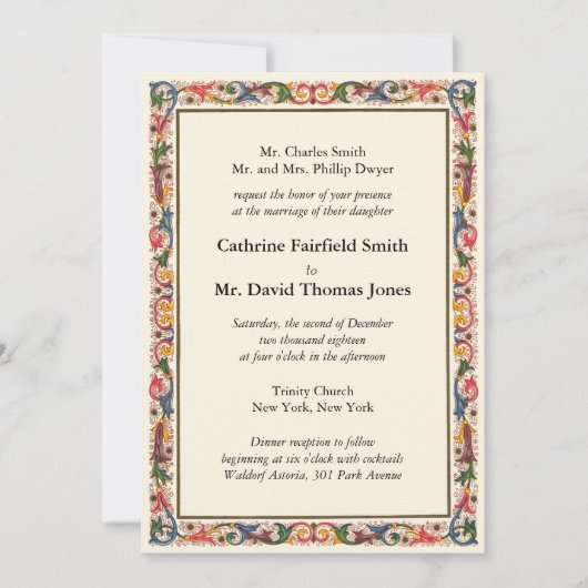 Luxury Ivory White Floral Arabesque Hochzeit Einladung (Vorderseite)