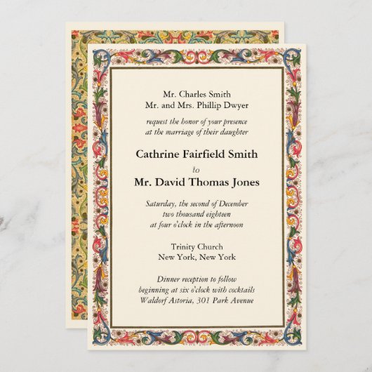 Luxury Ivory White Floral Arabesque Hochzeit Einladung (Vorne/Hinten)