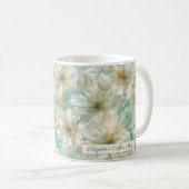 Luxury Jasmine Golden Sage Green Floral Script  Kaffeetasse (VorderseiteRechts)