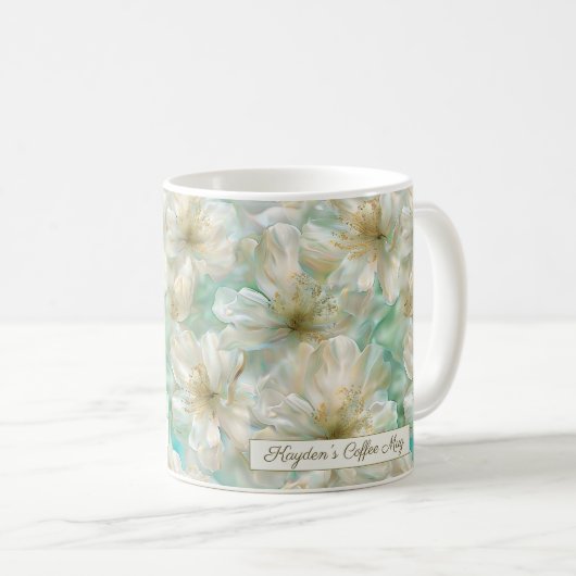Luxury Jasmine Golden Sage Green Floral Script  Kaffeetasse (VorderseiteRechts)
