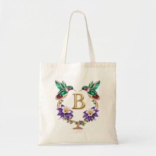 Luxury Jeweled Hummingbird Monogram B Wedding Tote Tragetasche (Vorne)
