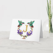 Luxury Jeweled Hummingbird Monogram J Wedding Dankeskarte (Vorderseite)