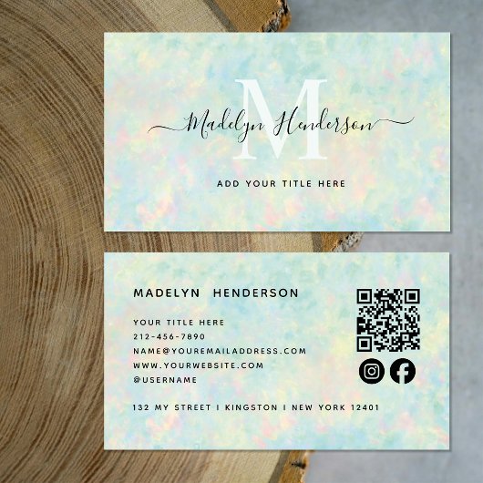 Luxury Jewelry Opal QR Code Social Media Monogram Visitenkarte