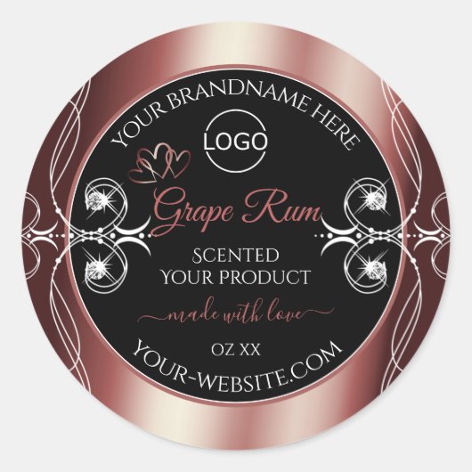 Luxury Jewels Logo "Wine Red Black Product Labels" Runder Aufkleber (Vorderseite)