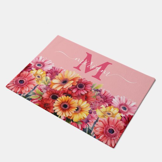 Luxury Kitchen Floor Mat: Gerbera Daisies Door Mat Fußmatte (Schrägansicht)