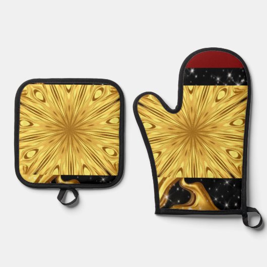 Luxury Kitchen Safety: Gilded Zenith Opulent Swirl Ofenhandschuh & Topflappen-Set (Vorderseite)