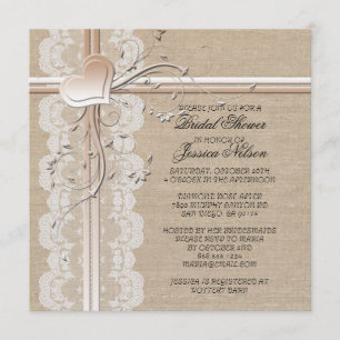 Luxury Lace Heart Burlap Bridal Einladung