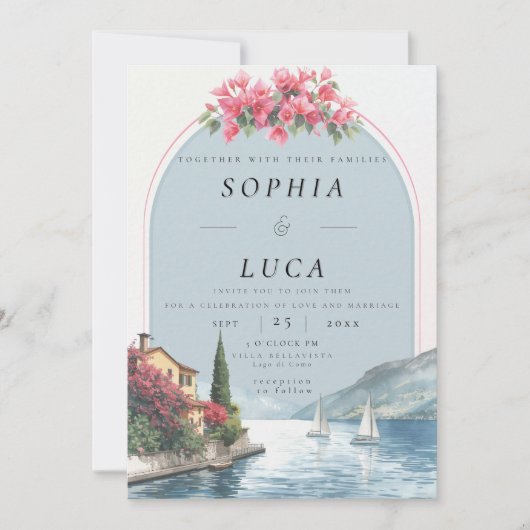Luxury Lake Como Destination Wedding with QR Code Einladung (Vorderseite)