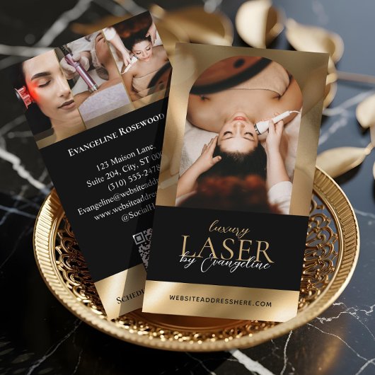 Luxury Laser Technician Spa Arch Photo Black Gold Visitenkarte