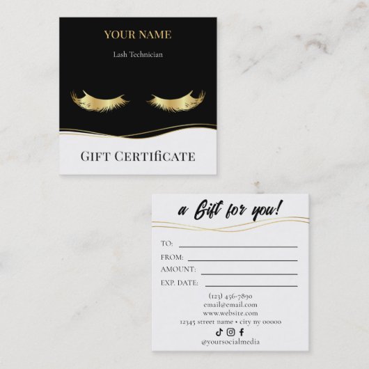 Luxury Lash Technician Gift Certificate Card Treuekarte (Vorne/Hinten)