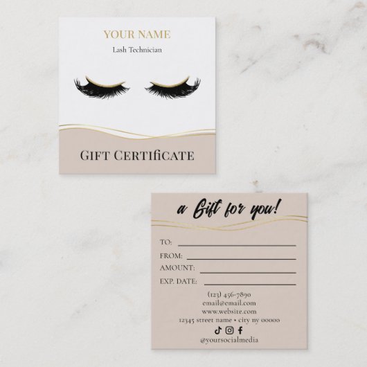 Luxury Lash Technician Gift Certificate Card Treuekarte (Vorne/Hinten)