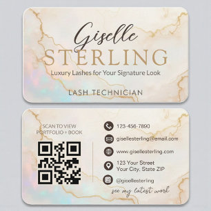 Luxury Lash Techniker Pearl Opal Gold Script Visitenkarte