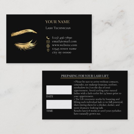 Luxury Lashes Before care Appointment Card Terminkarte (Vorne/Hinten)