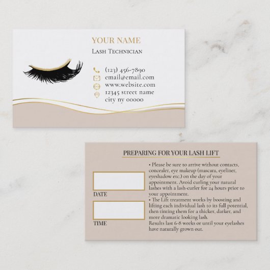 Luxury Lashes Before care Appointment Card Terminkarte (Vorne/Hinten)