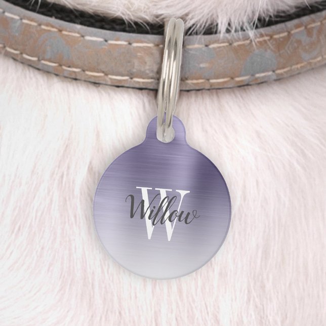 Luxury Lavender Ombre Brushed Metal Monogram Haustiermarke (Von Creator hochgeladen)