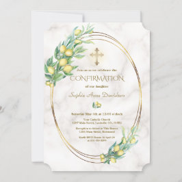 Luxury Lemon Branches Gold Cross Bestätigung Einladung