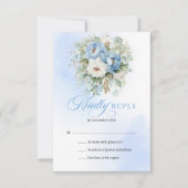 Luxury Light Blue Peonies Gold Wedding RSVP (Vorderseite)